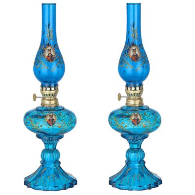 Glass Kerosene Oil Lamp with Persian Shah Abbasi Design