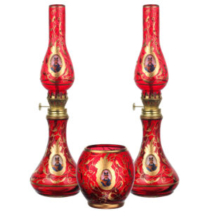 Persian Kerosene Oil Lamp Set with Candle Holder Shah Abbasi Design