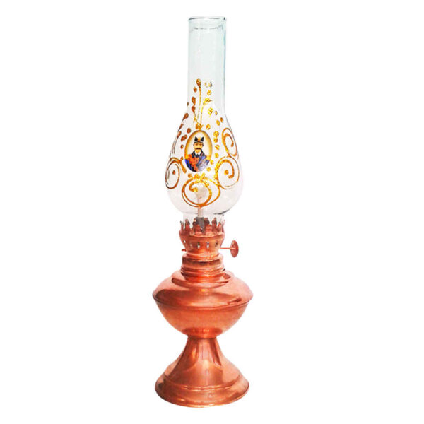 Persian Kerosene Oil Lamp with Copper Base in Shah Abbasi Design