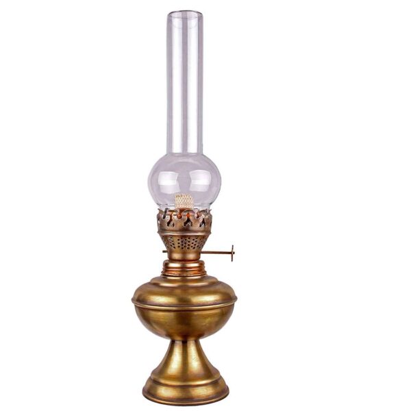 Persian Kerosene Oil Lamp with Golden Metal Base