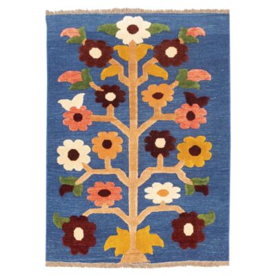 Authentic Persian Wool Kilim Rug Handwoven in Kerman Flowers