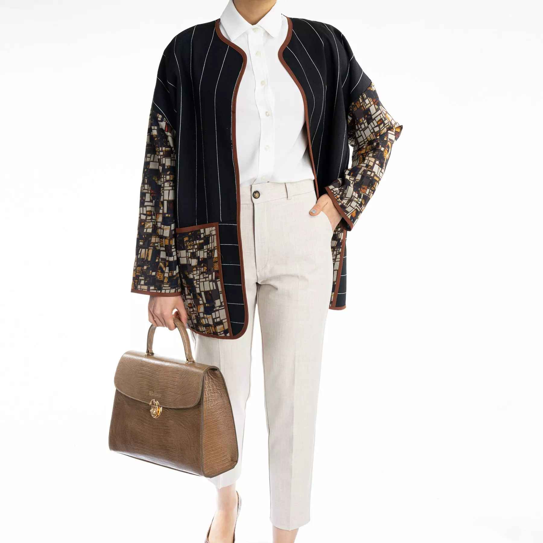 Persian Manto Black & Brown with Front Pockets for Women