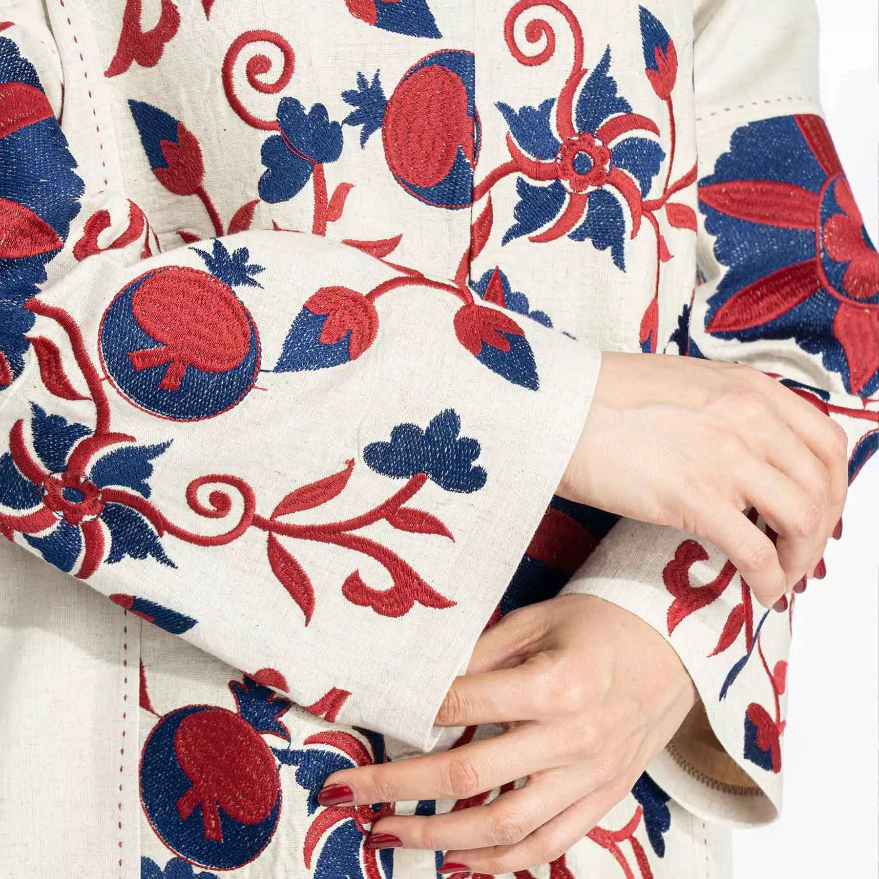Persian Manto Traditional Cream & Red Design for Women