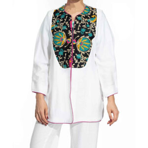 Persian Manto with Floral Embroidery for Women White