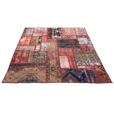 Vintage Persian Hand-Knotted Patchwork Carpet Geometric
