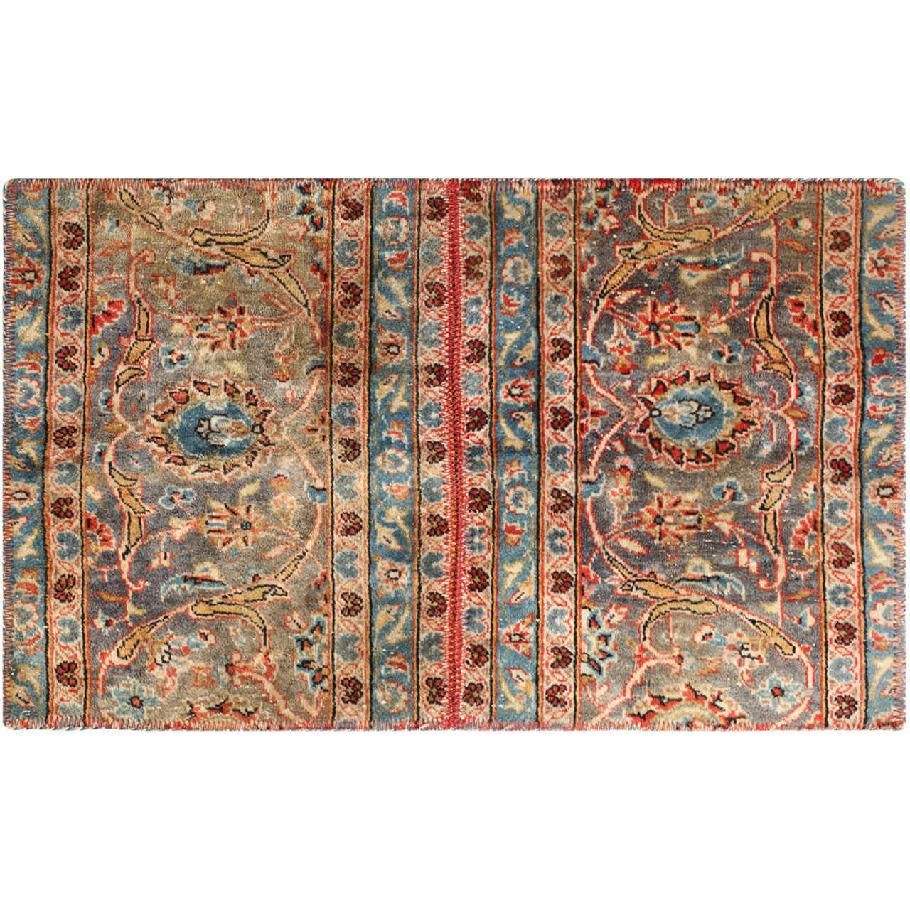 Vintage Persian Hand-Knotted Patchwork Carpet Kashan Green