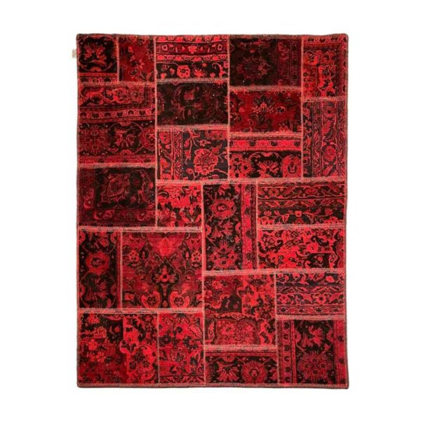 Vintage Persian Hand-Knotted Patchwork Carpet Abstract Red