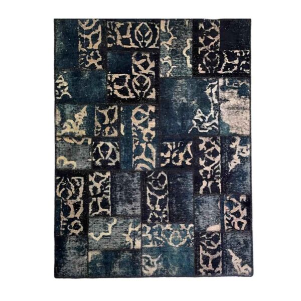 Vintage Persian Hand-Knotted Patchwork Carpet Navy Blue
