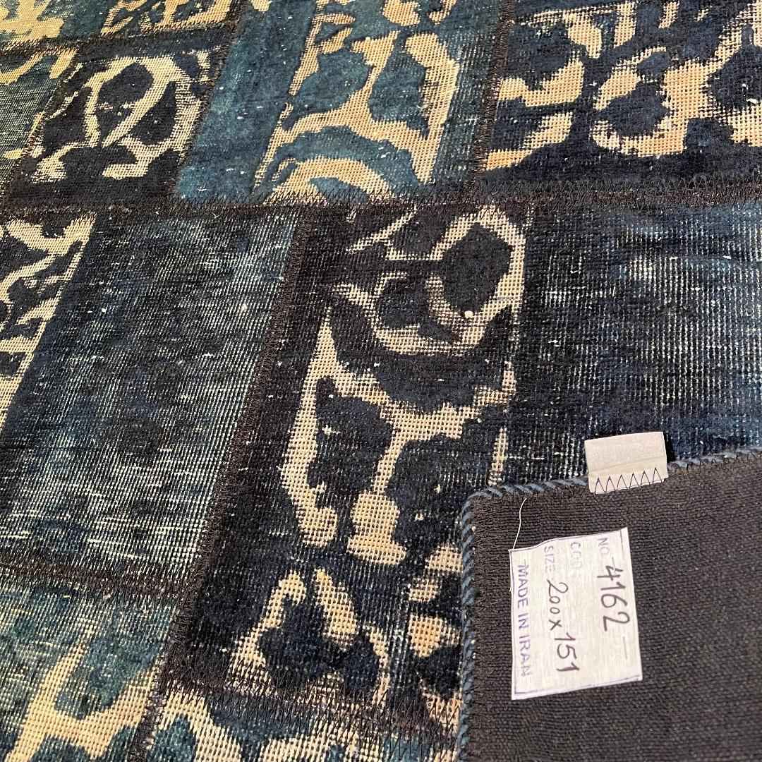 Vintage Persian Hand-Knotted Patchwork Carpet Navy Blue