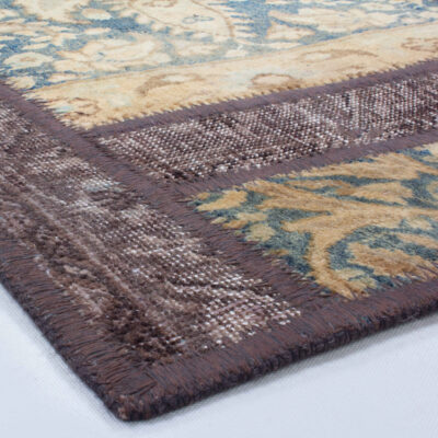 Vintage Persian Hand-Knotted Patchwork Carpet Geometric Cream