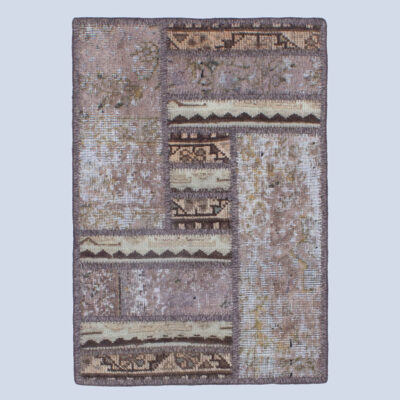 Vintage Persian Hand-Knotted Patchwork Carpet Geometric Brown