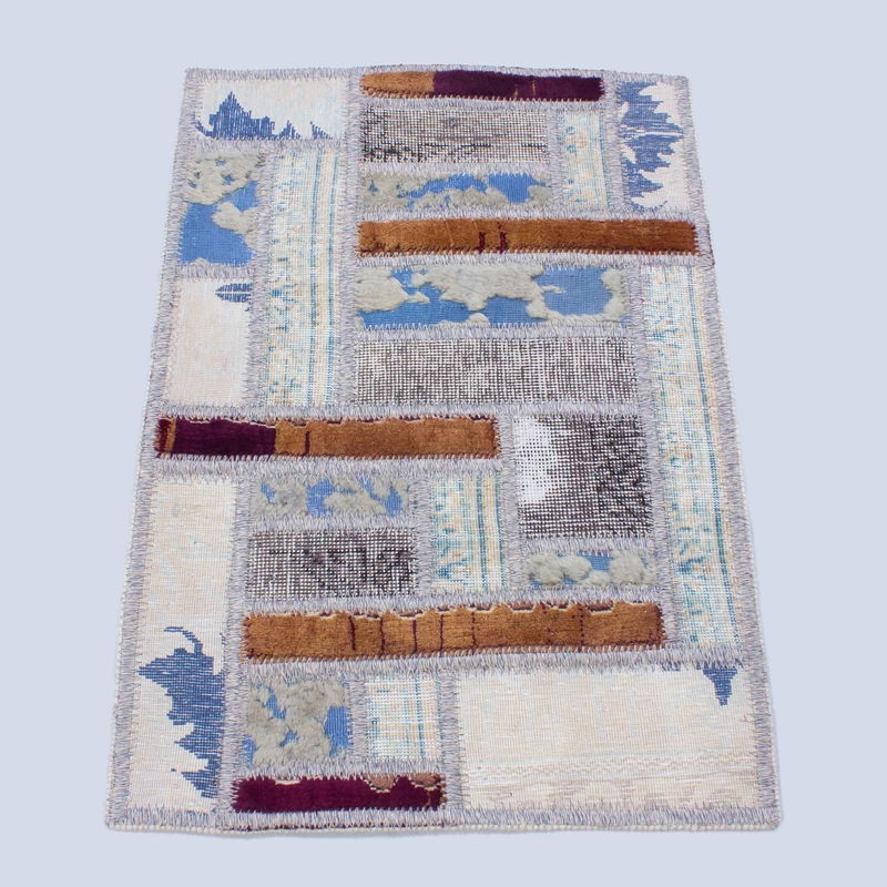 Persian Hand-Knotted Patchwork Carpet White