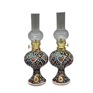 Persian Pottery Kerosene Oil Lamp with Enameling Artistry (x2)