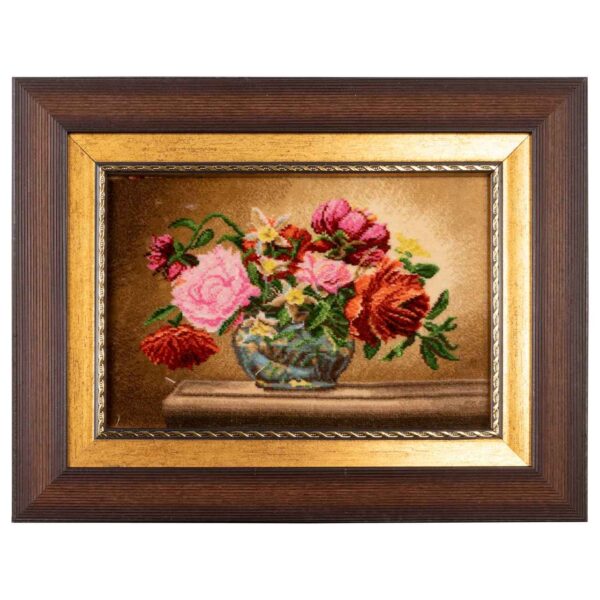 Hand-Knotted Persian Pictorial Rug Depicting Flowers in Vase