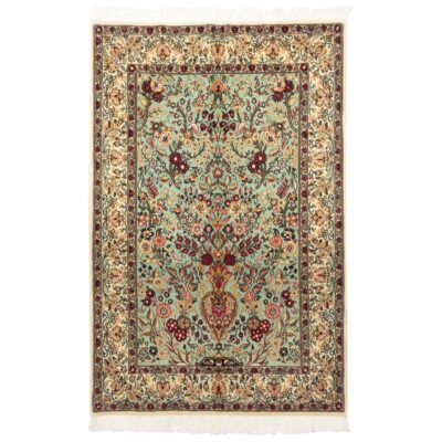 Persian Carpet with Wool Hand-Knotted in Isfahan Floral Light Green