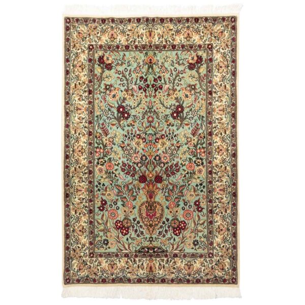 Persian Carpet with Wool Hand-Knotted in Isfahan Floral Light Green