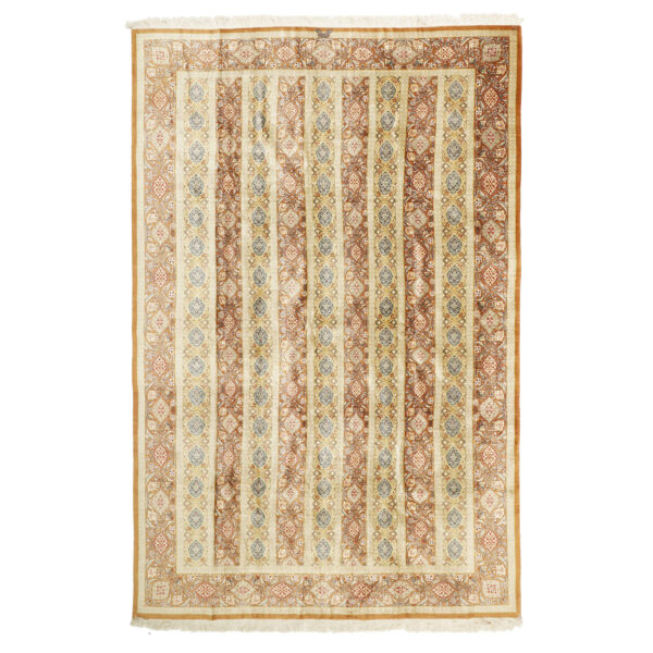 Persian Carpet with Silk Hand-Knotted in Ghom Boteh Light Brown