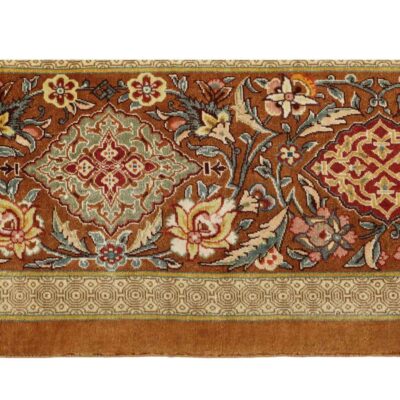 Persian Carpet with Silk Hand-Knotted in Ghom Boteh Light Brown