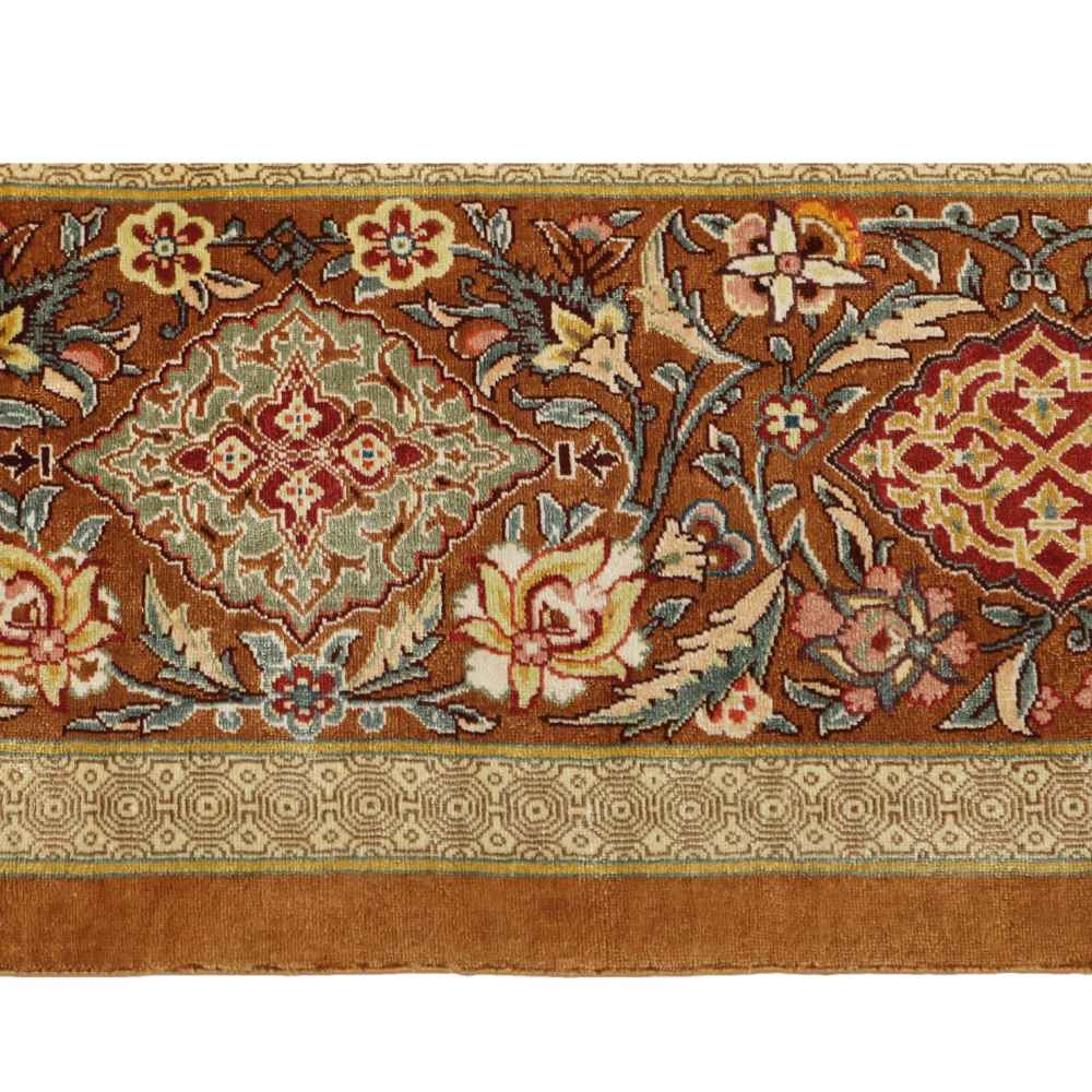 Persian Carpet with Silk Hand-Knotted in Ghom Boteh Light Brown