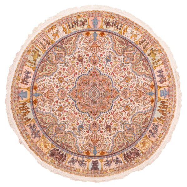 Persian Carpet with Silk Hand-Knotted in Tabriz Lachak Toranj Cream