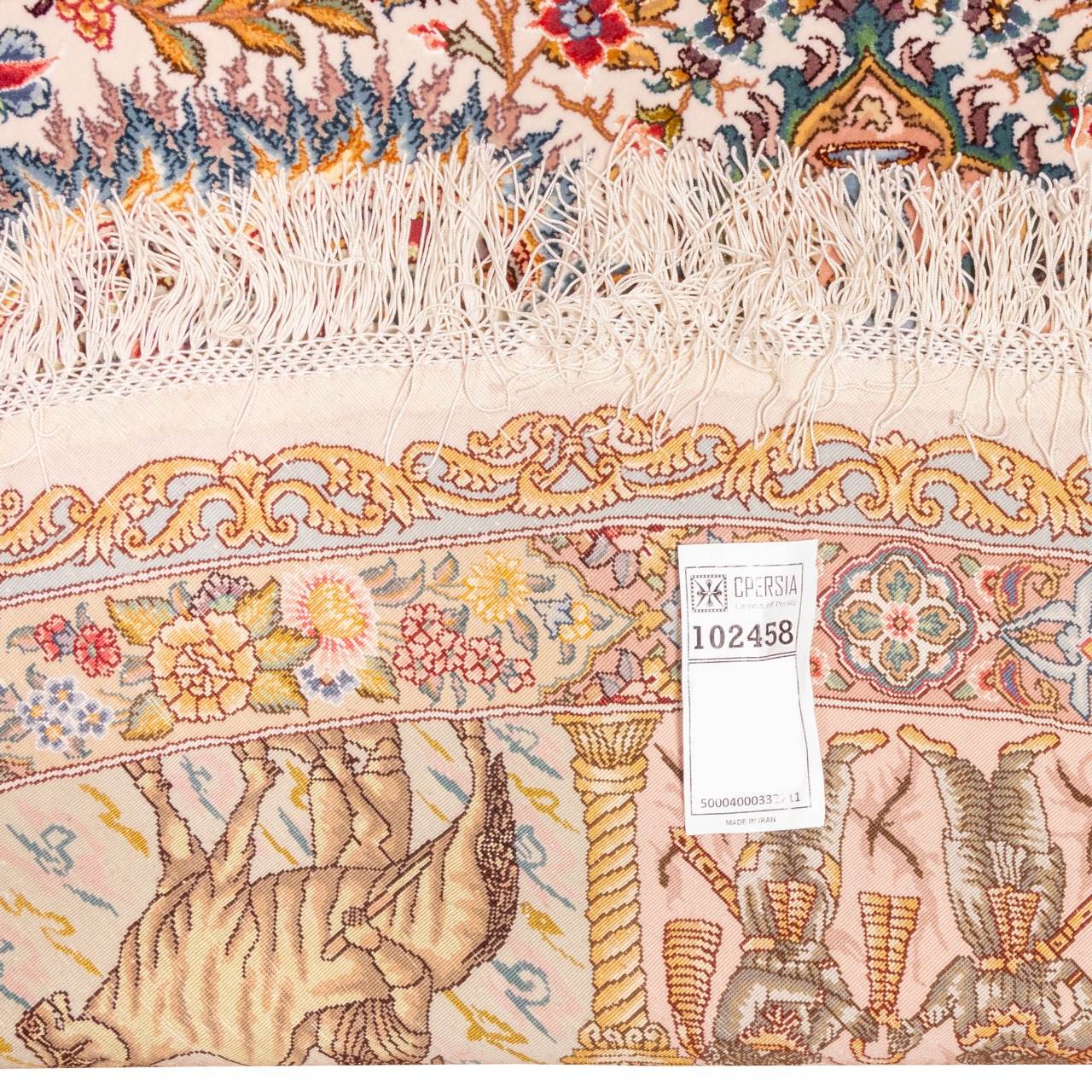 Persian Carpet with Silk Hand-Knotted in Tabriz Lachak Toranj Cream