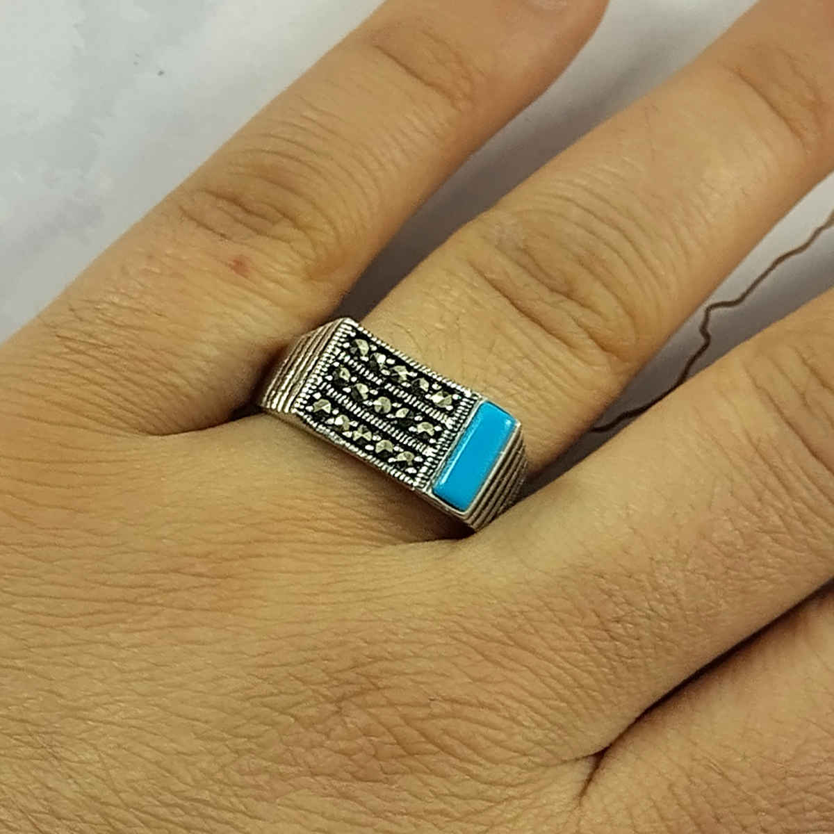Persian Silver Ring for Men with Neyshabur Turquoise