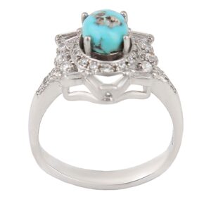 Persian Silver Ring with Neyshabur Turquoise & Rhodium Plating