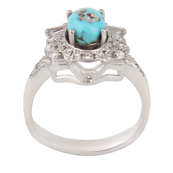 Persian Neyshabur Turquoise Silver Ring Handcrafted Rhodium Plated