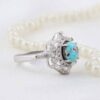Persian Neyshabur Turquoise Silver Ring Handcrafted Rhodium Plated