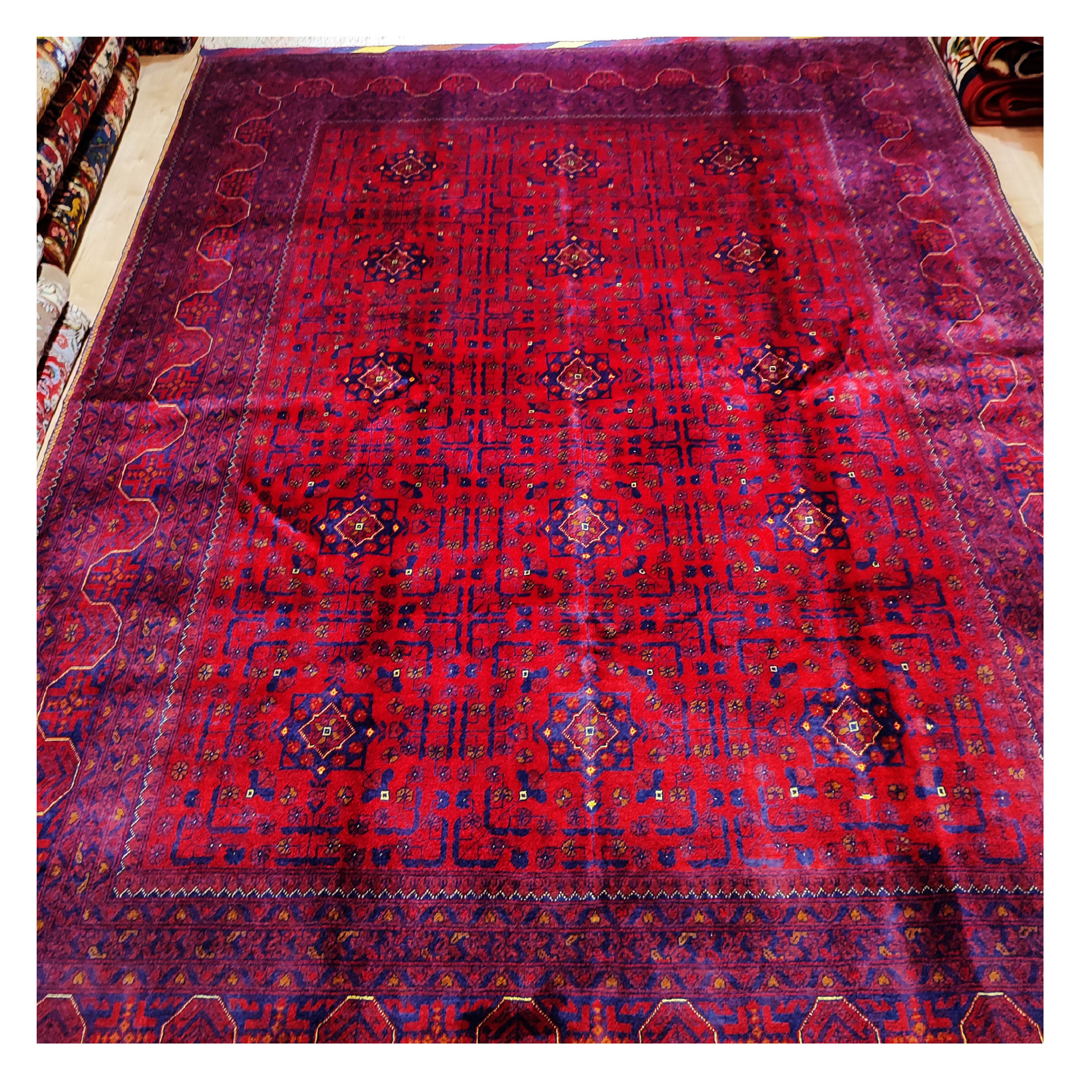 Persian Wool Carpet Hand-Knotted in Balochistan Geometric Red