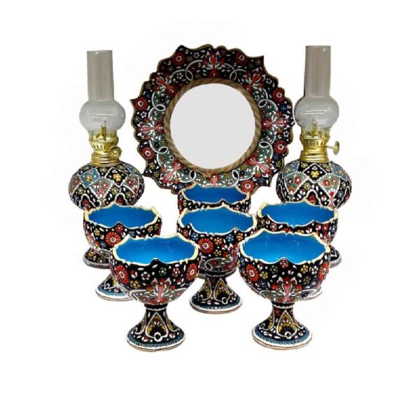 Elegant Pottery Haft-seen Minakari Set for Persian New Year