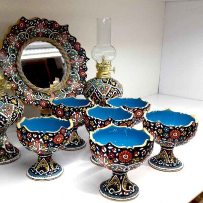 Elegant Pottery Haft-seen Minakari Set for Persian New Year