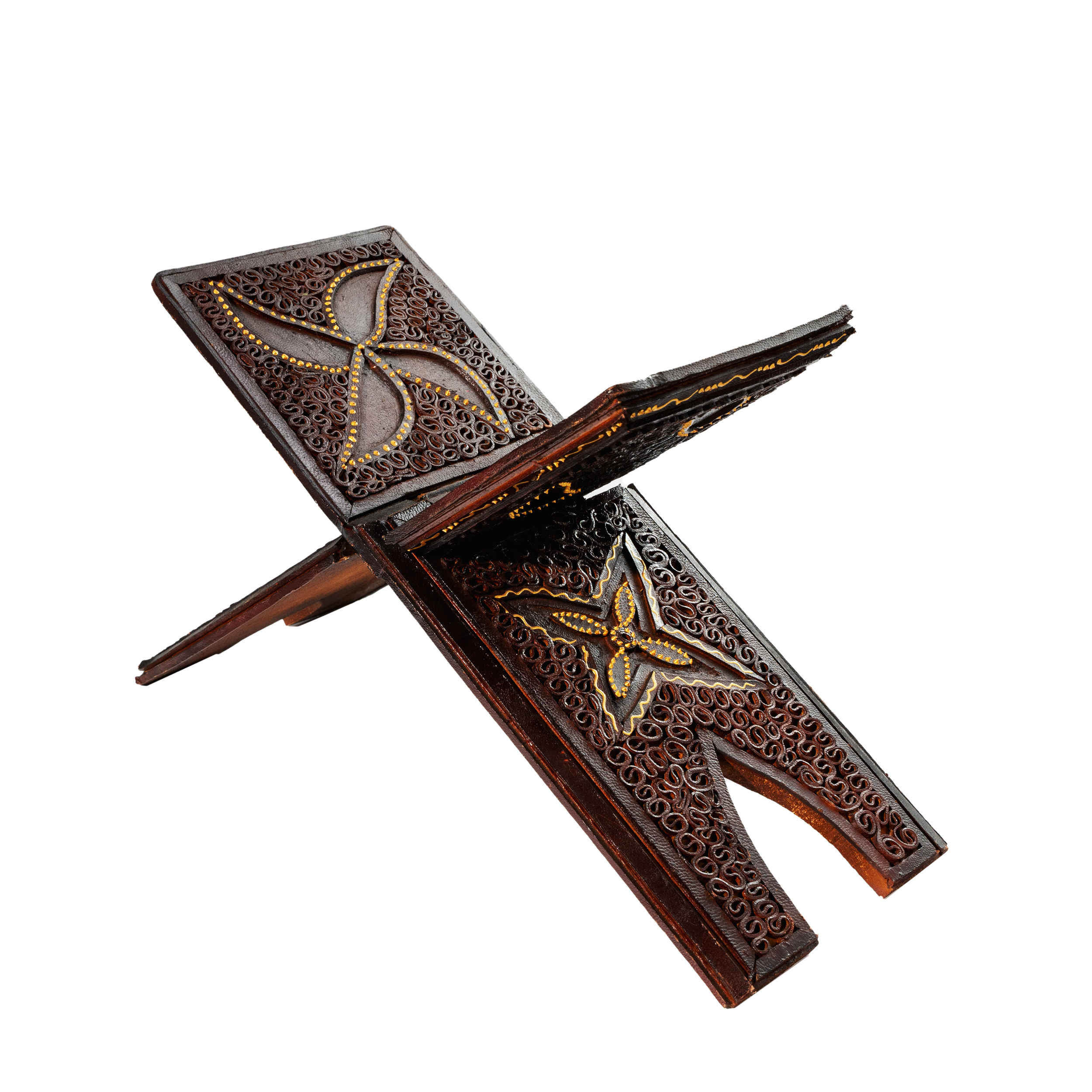 Foldable Wooden Quran Rehal Stand Holder with Natural Camel Leather