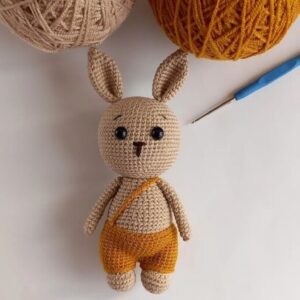 Rabbit Stuffed Animal Hand Knitted in Brown 15.5 cm