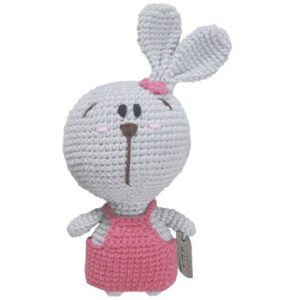 Rabbit Stuffed Animal Hand Knitted in White & Pink