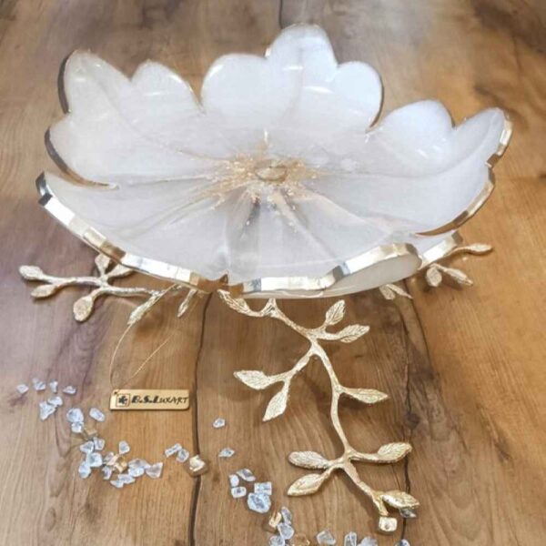 Resin Serving Platter with Brass Leaf Design Base