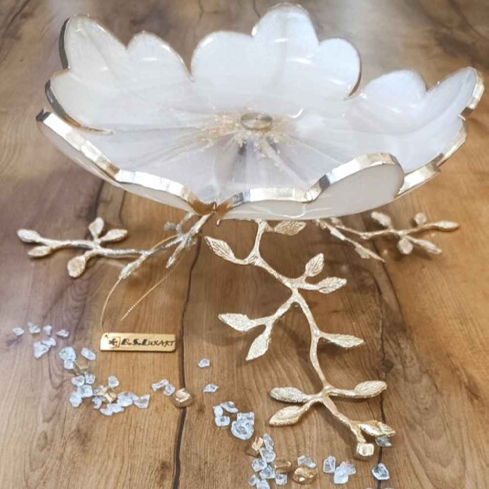 Resin Serving Platter with Brass Leaf Design Base
