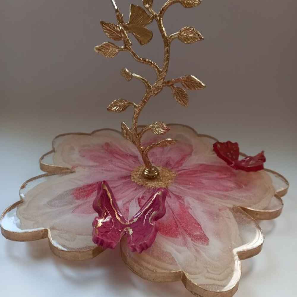 Resin Serving Platter with Brass Leaf Base & 3D Butterfly