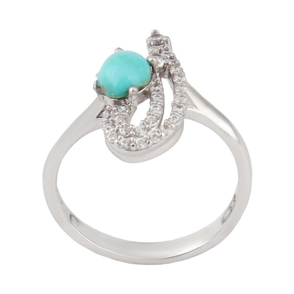 Persian Neyshabur Turquoise Silver Ring with Rhodium Plated for Women