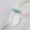 Persian Neyshabur Turquoise Silver Ring with Rhodium Plated for Women
