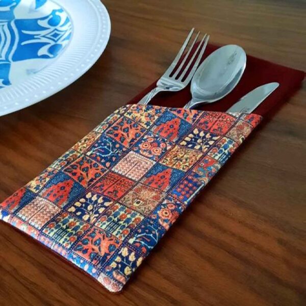 Velvet Cutlery Pouch with Persian Calligraphy - Elegant Yellow Design