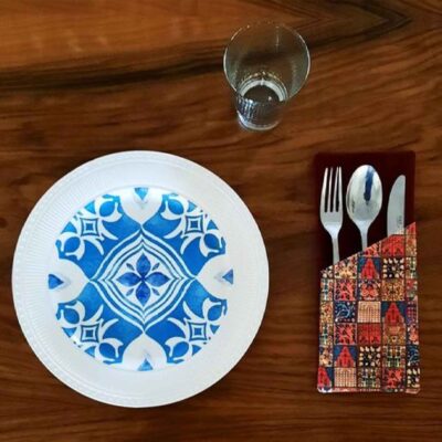 Velvet Cutlery Pouch with Persian Calligraphy – Elegant Yellow Design