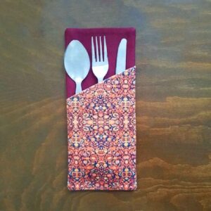 Velvet Cutlery Pouch Stylish Table Setting Intricate Floral Design