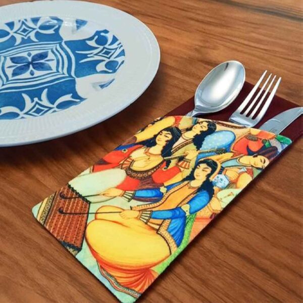 Velvet Cutlery Pouch with Floral Design - Ivory Classic Style