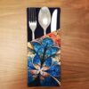 Velvet Cutlery Pouch with Floral Design - Stylish Table Setting