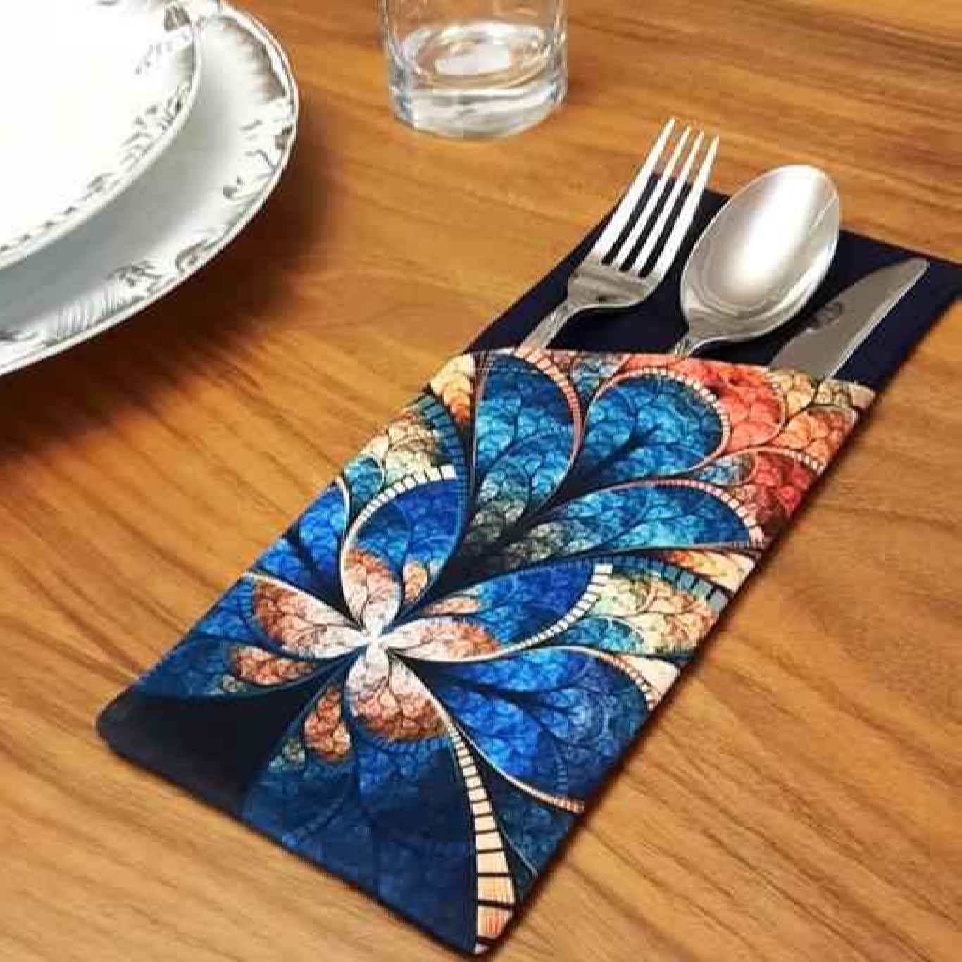 Velvet Cutlery Pouch with Floral Design - Stylish Table Setting