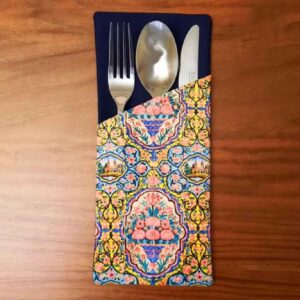 Velvet Cutlery Pouch with Floral Design Stylish Table Setting