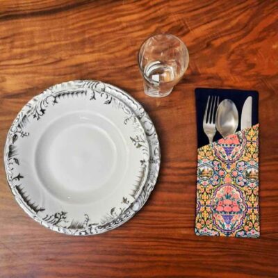 Velvet Cutlery Pouch – Intricate Floral Design for Stylish Settings