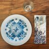 Velvet Cutlery Pouch with Floral Design - Blue Elegant Style