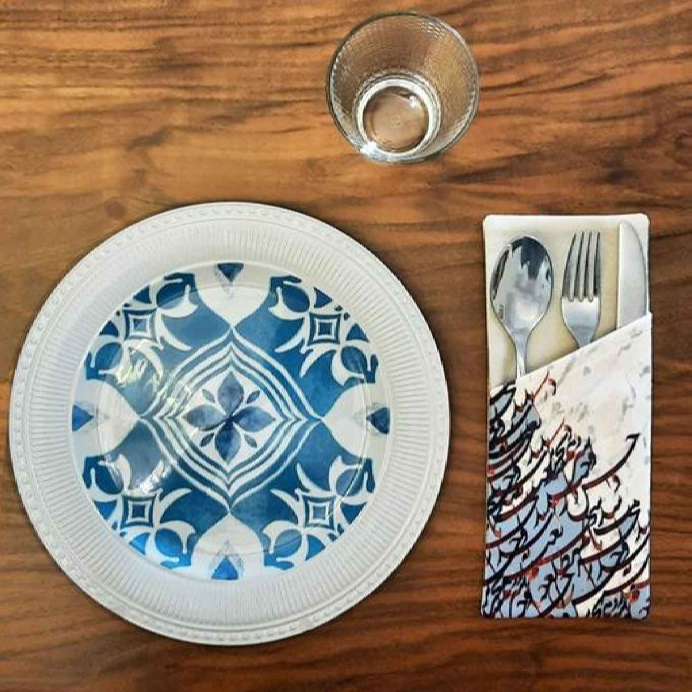 Velvet Cutlery Pouch with Floral Design – Blue Elegant Style